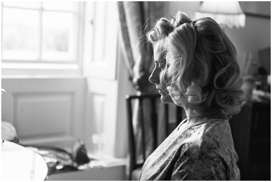 Bride getting ready in the morning of her wedding day