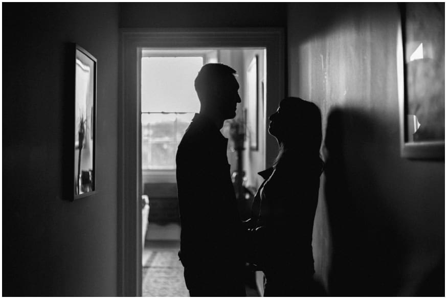 silhouette of couple during at home couple shoot 